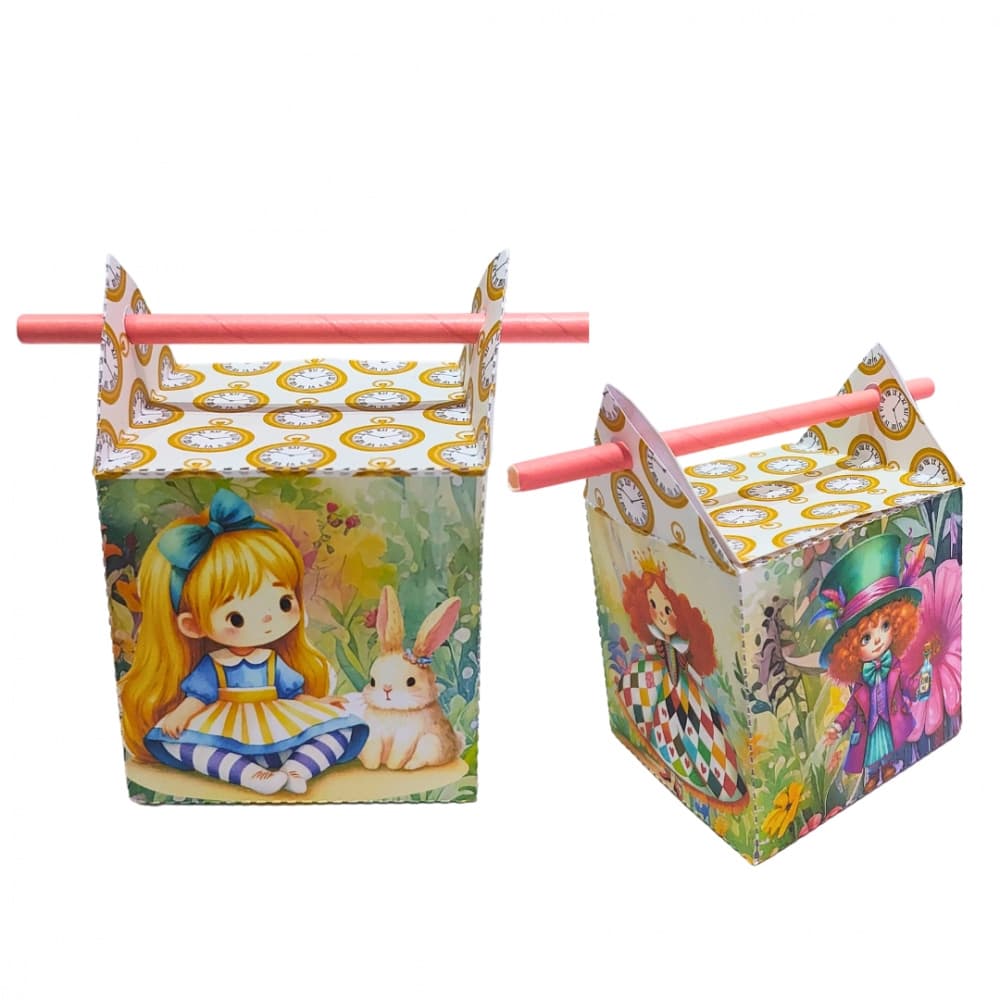 Caixa Canudo Alice Lúdica (10 unidades) - Papelaria Personalizada para Festa Infantil