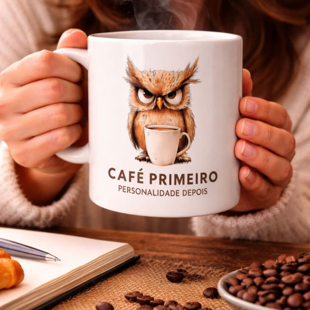 Caneca Coruja Ranzinza - Café Primeiro, Personalidade Depois 325ml