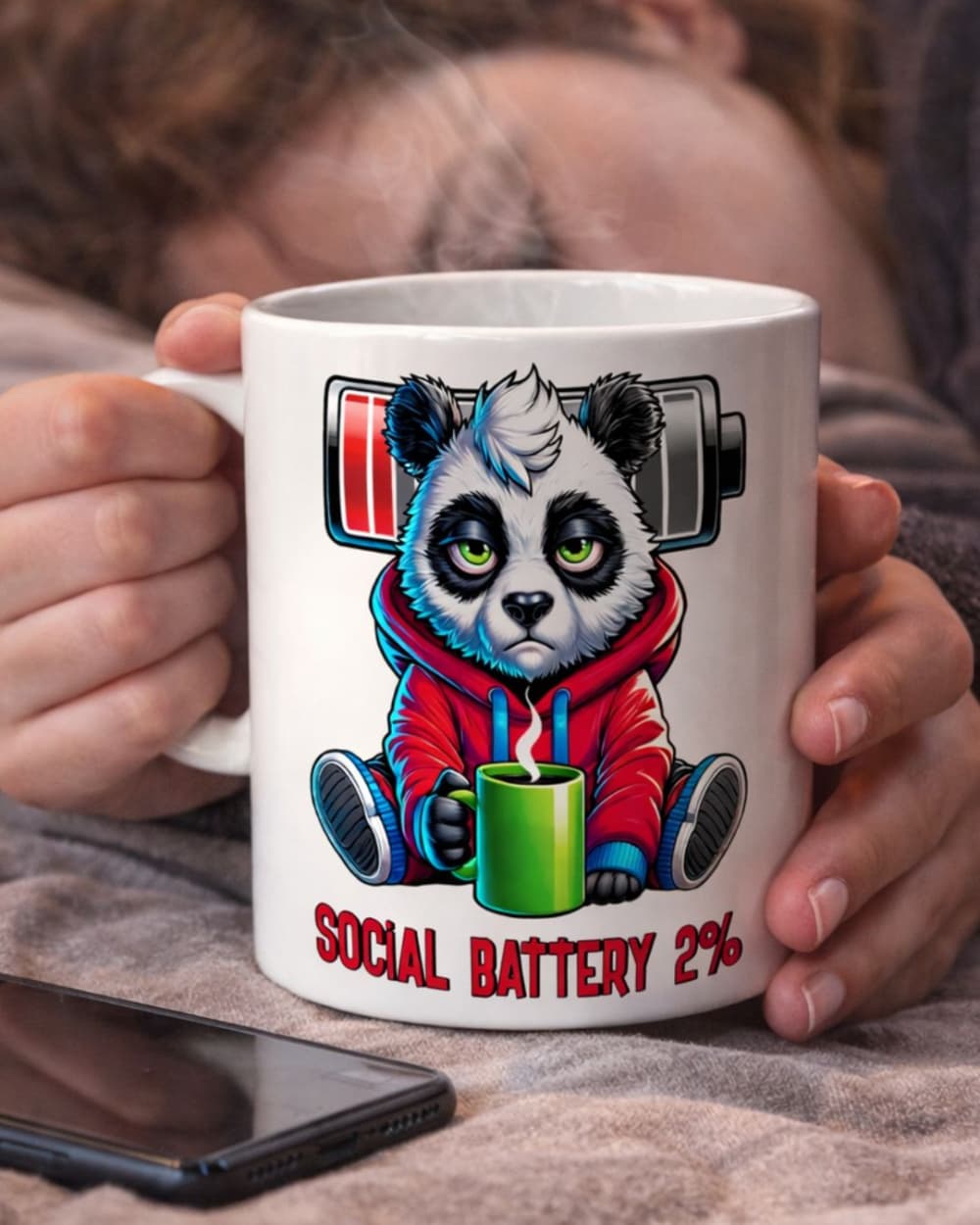 Caneca Panda Exausto - Social Battery Low 325ml