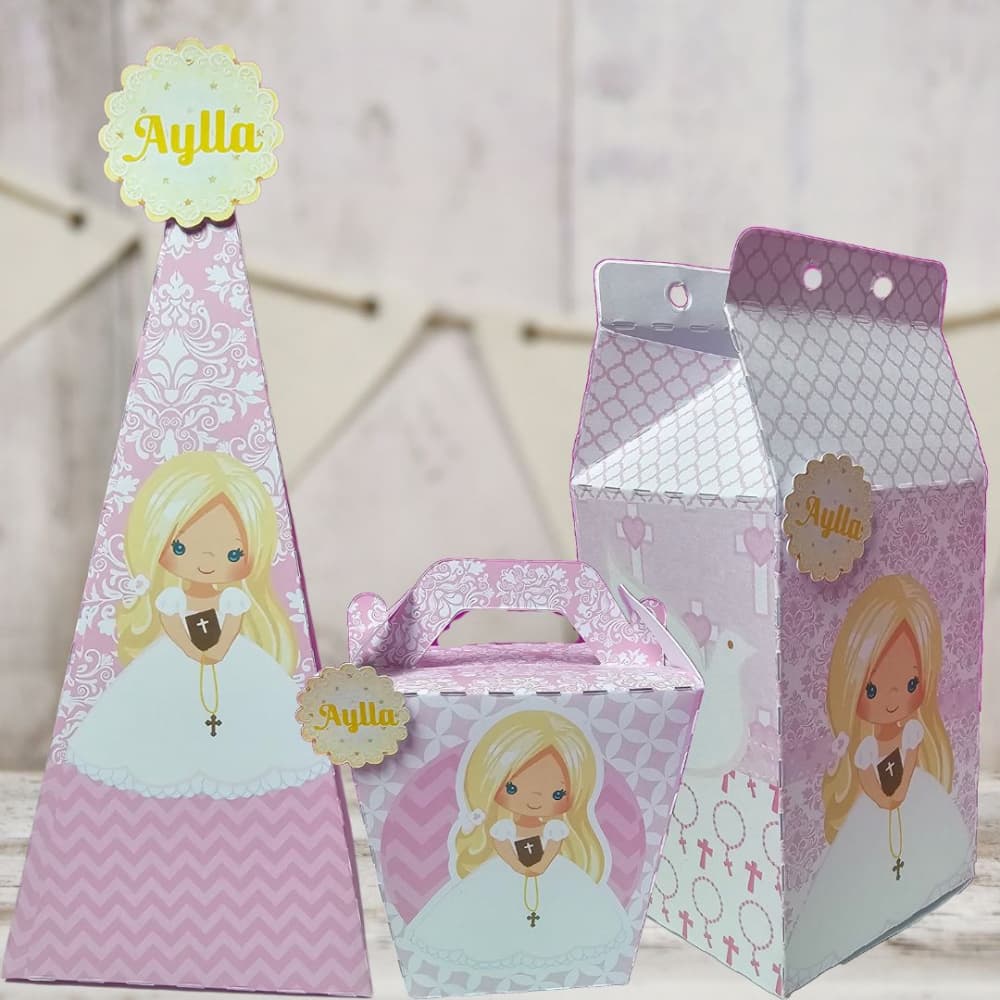 Kit 15 Caixas Personalizadas Primeira Comunhão Menina