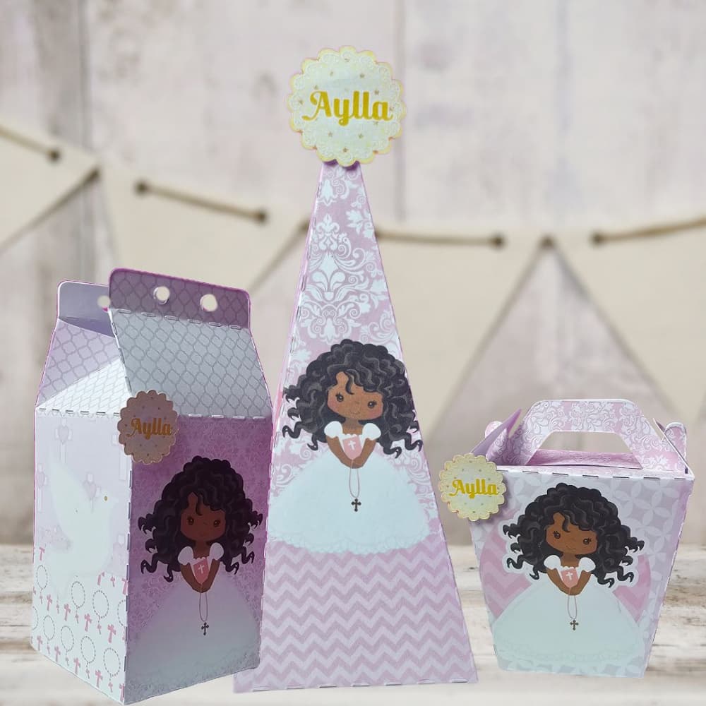 Kit de caixas personalizadas para Primeira Comunhão