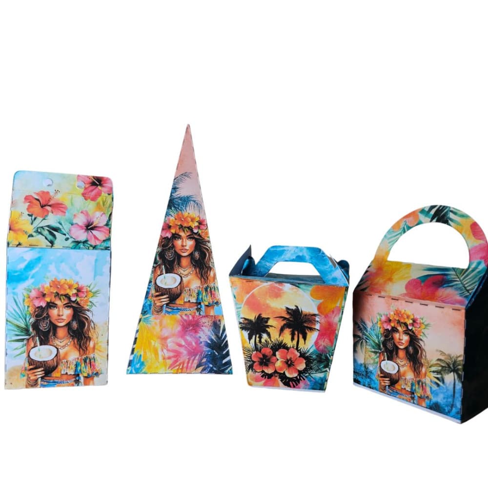 Kit Caixinhas Personalizadas Tardezinha Hawaii 20 Unidades | Papel Offset 180g