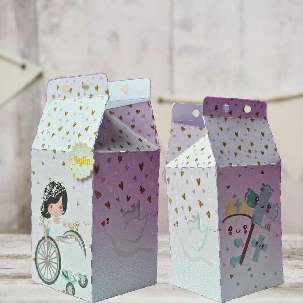 Kit com 10 Caixas Milk Personalizadas para Primeira Comunhão