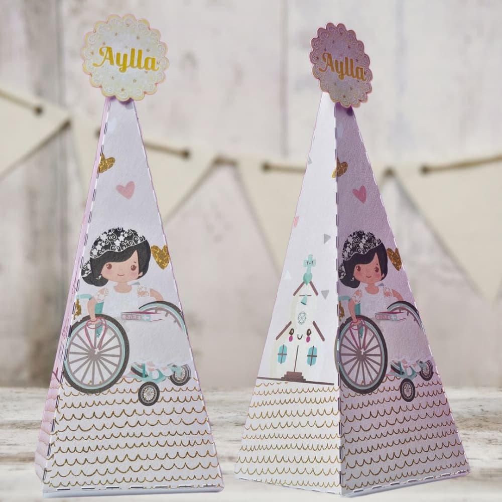 Kit com 10 Caixas Pirâmide Personalizadas para Primeira Comunhão