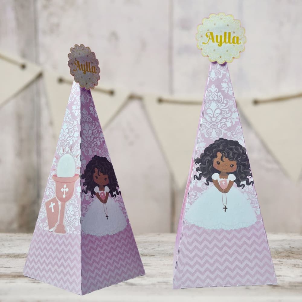 Kit com 10 Caixas Pirâmide Personalizadas - Primeira Comunhão