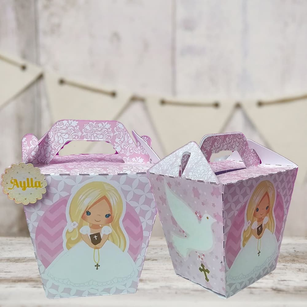 Kit com 10 Caixas Sushi Personalizadas para Primeira Comunhão Menina!