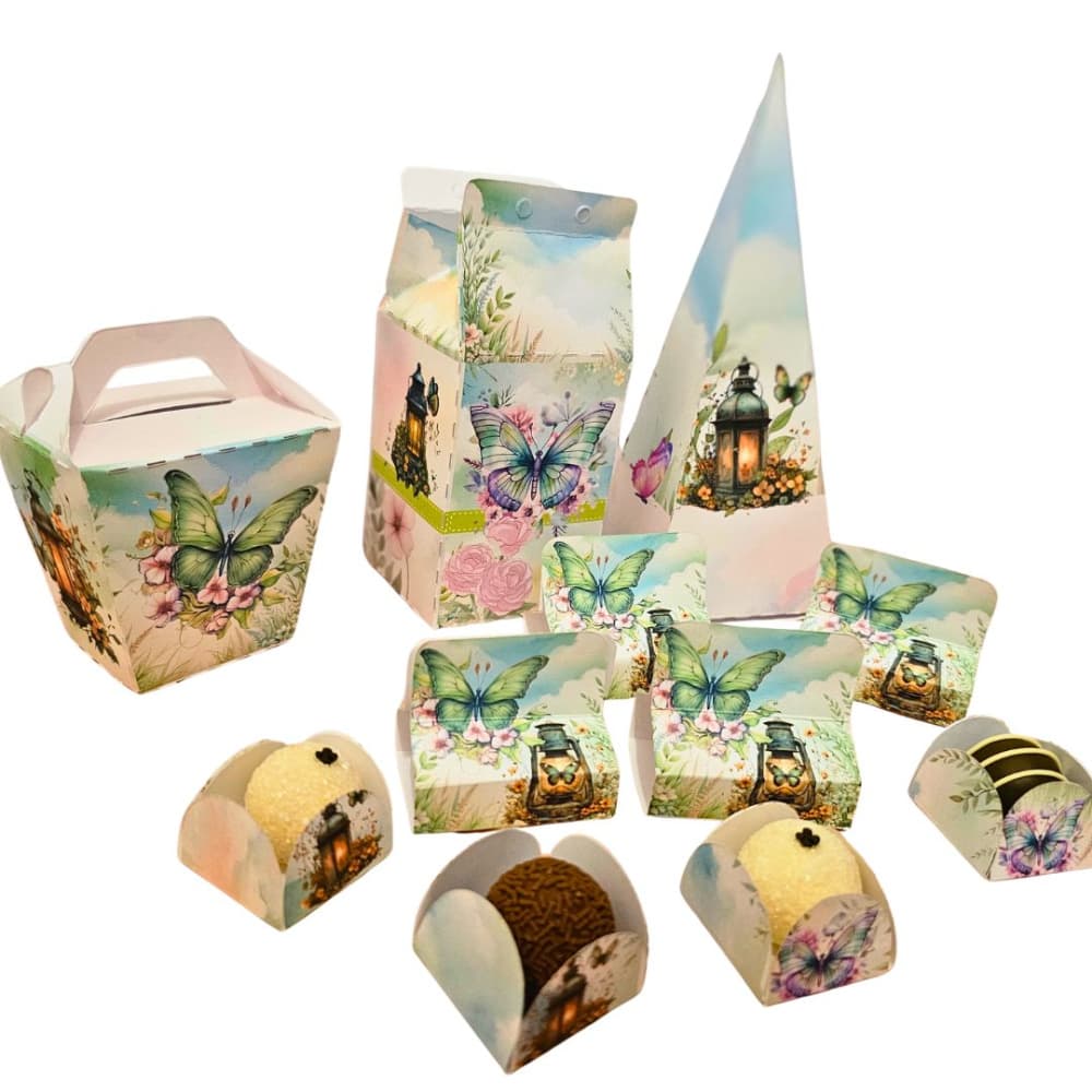 Kit Festa Jardim das Borboletas 50 Lembrancinhas Personalizadas Jardim das Borboletas