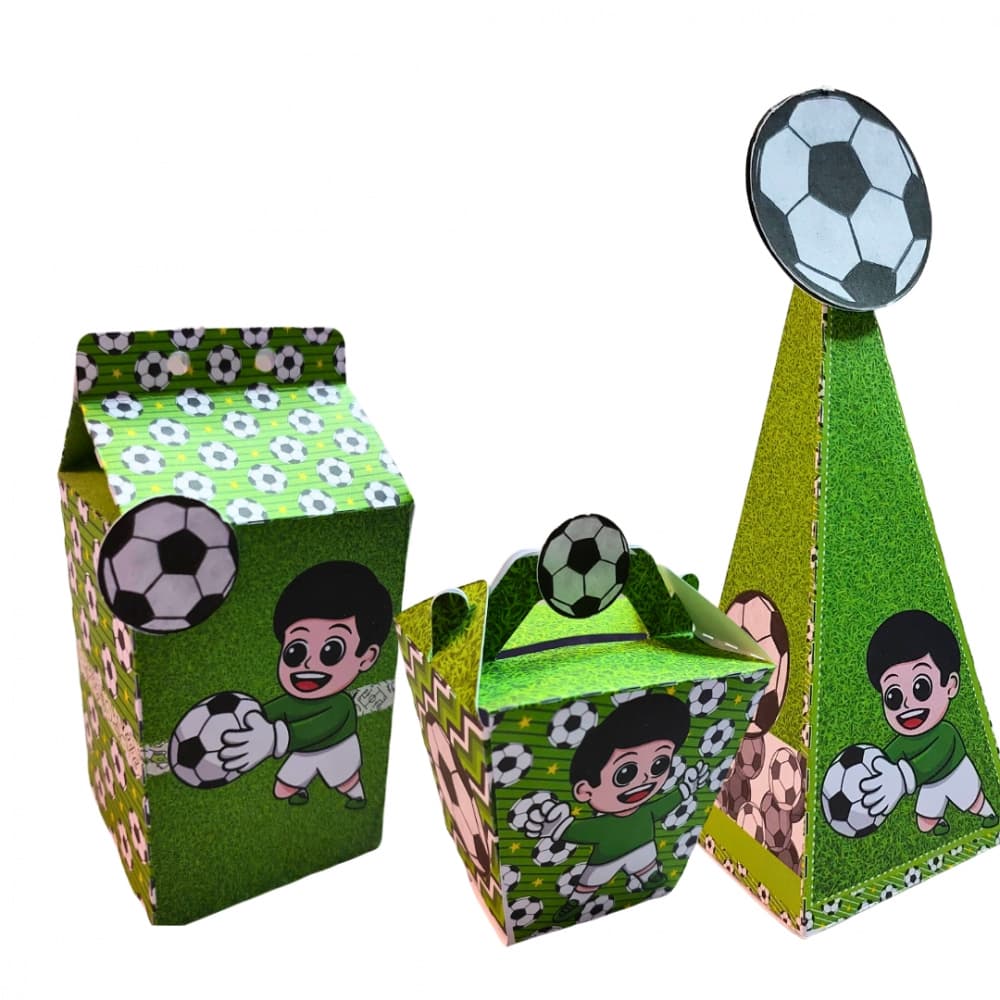 Kit de festa futebol verde com caixinhas personalizadas